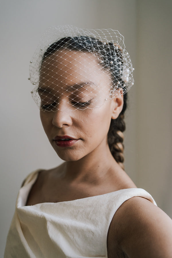 Lauro Birdcage Veil With Pearls
